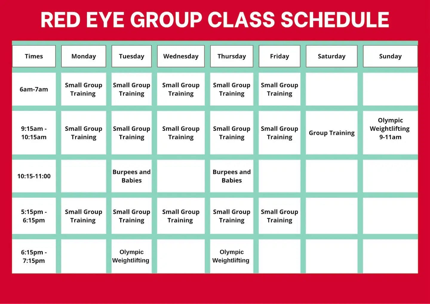 Red Eye Crossfit Group Class Schedule